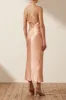 LA LUNE ASYMMETRICAL BIAS COWL MIDI DRESS - DESERT ROSE sold by Shona Joy