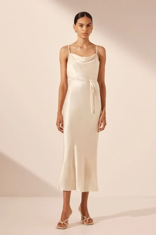LA LUNE BIAS COWL MIDI DRESS - CREAM sold by Shona Joy