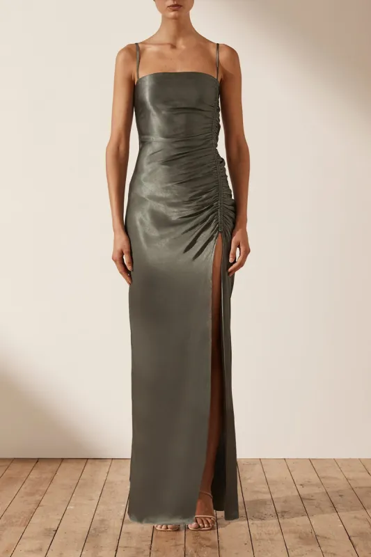 LA LUNE RUCHED MAXI DRESS - OLIVE sold by Shona Joy