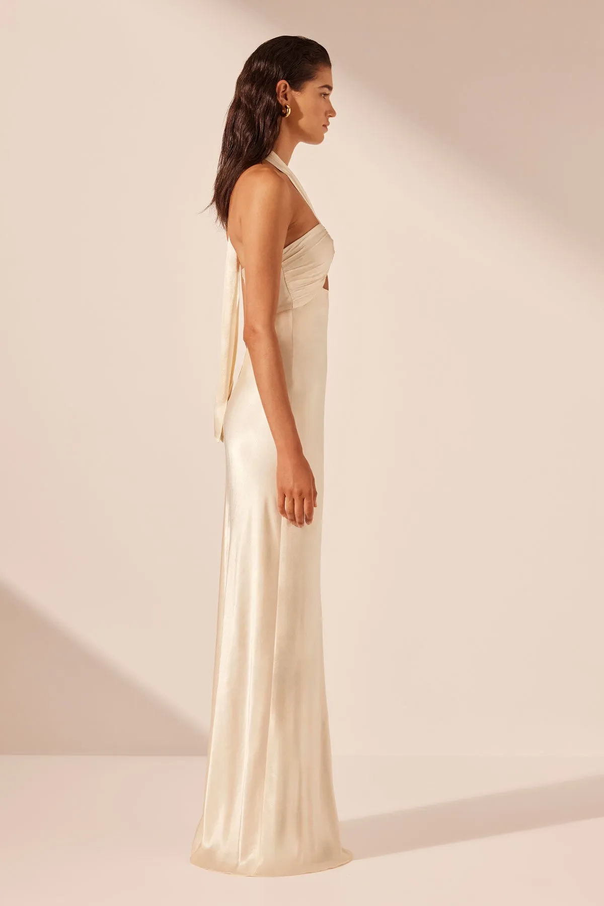 LA LUNE RUCHED HALTER MAXI DRESS - CREAM sold by Shona Joy product image thumbnail 4