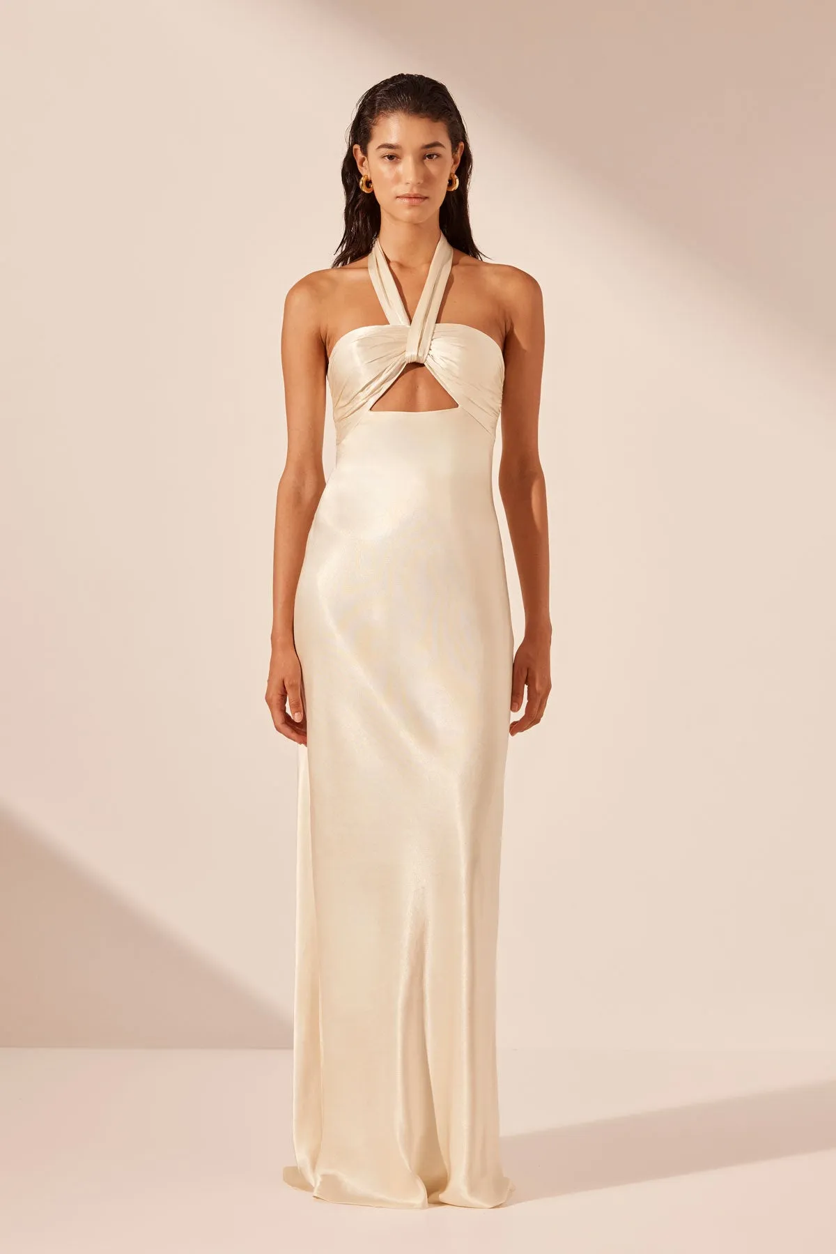 LA LUNE RUCHED HALTER MAXI DRESS - CREAM sold by Shona Joy