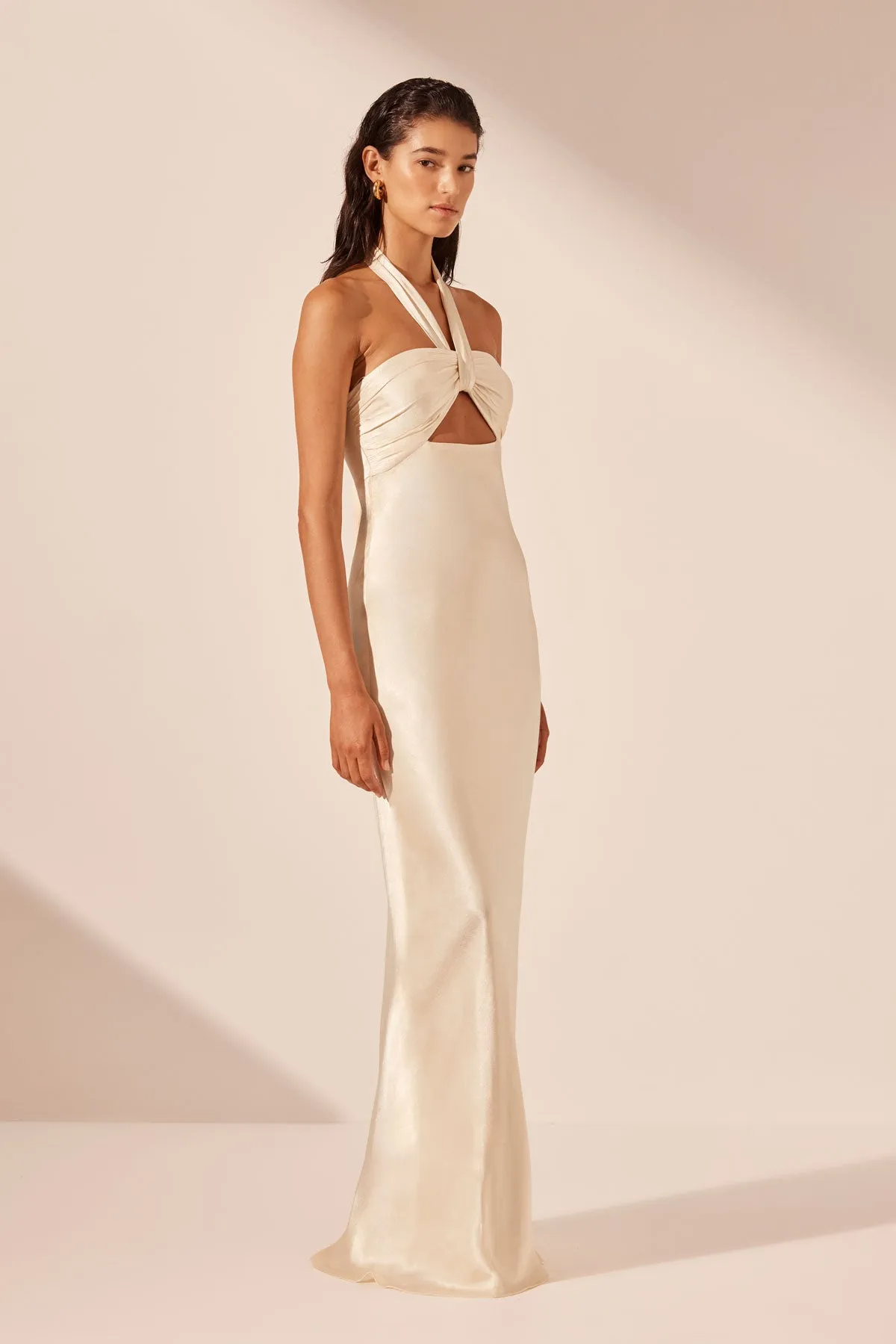 LA LUNE RUCHED HALTER MAXI DRESS - CREAM sold by Shona Joy product image thumbnail 3