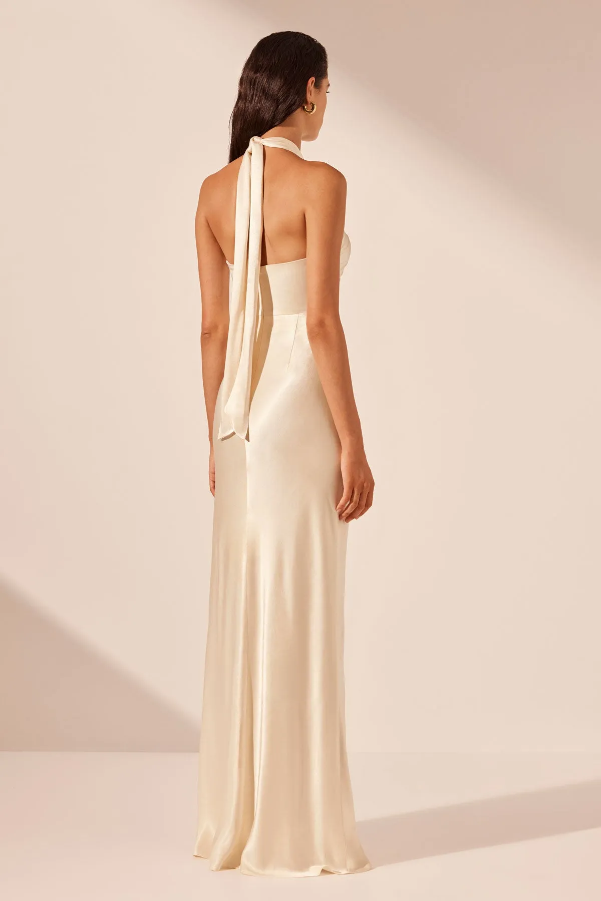 LA LUNE RUCHED HALTER MAXI DRESS - CREAM sold by Shona Joy product image thumbnail 5
