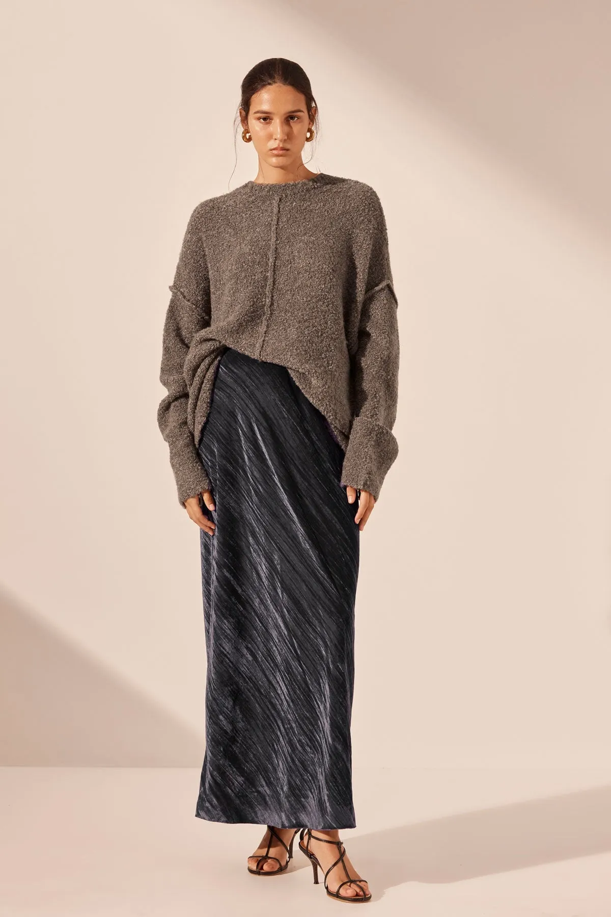 HOLLI BIAS CUT MAXI SKIRT - DARK ASH sold by Shona Joy