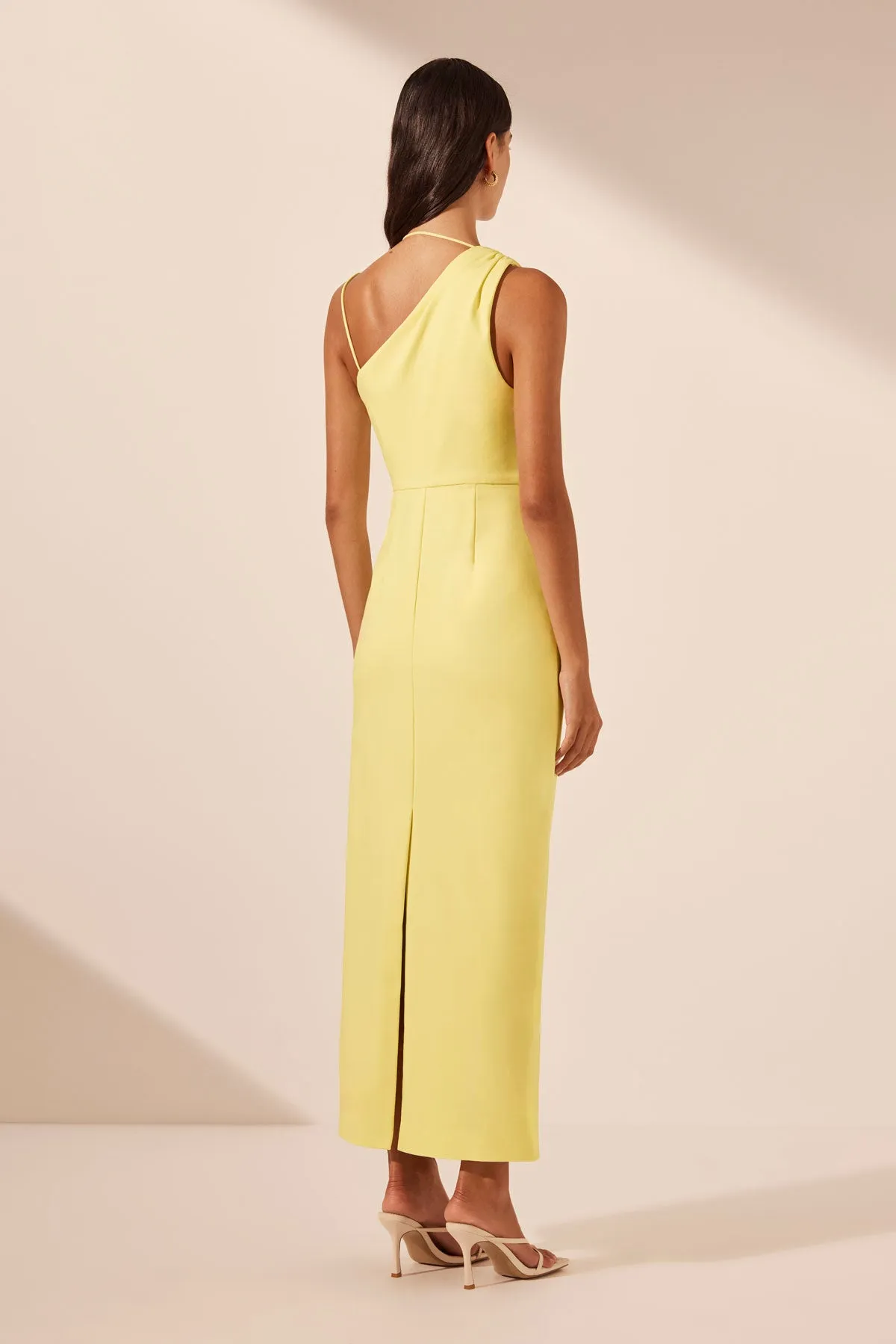 LANI ASYMMETRICAL GATHERED MIDI DRESS - LEMON sold by Shona Joy product image thumbnail 4