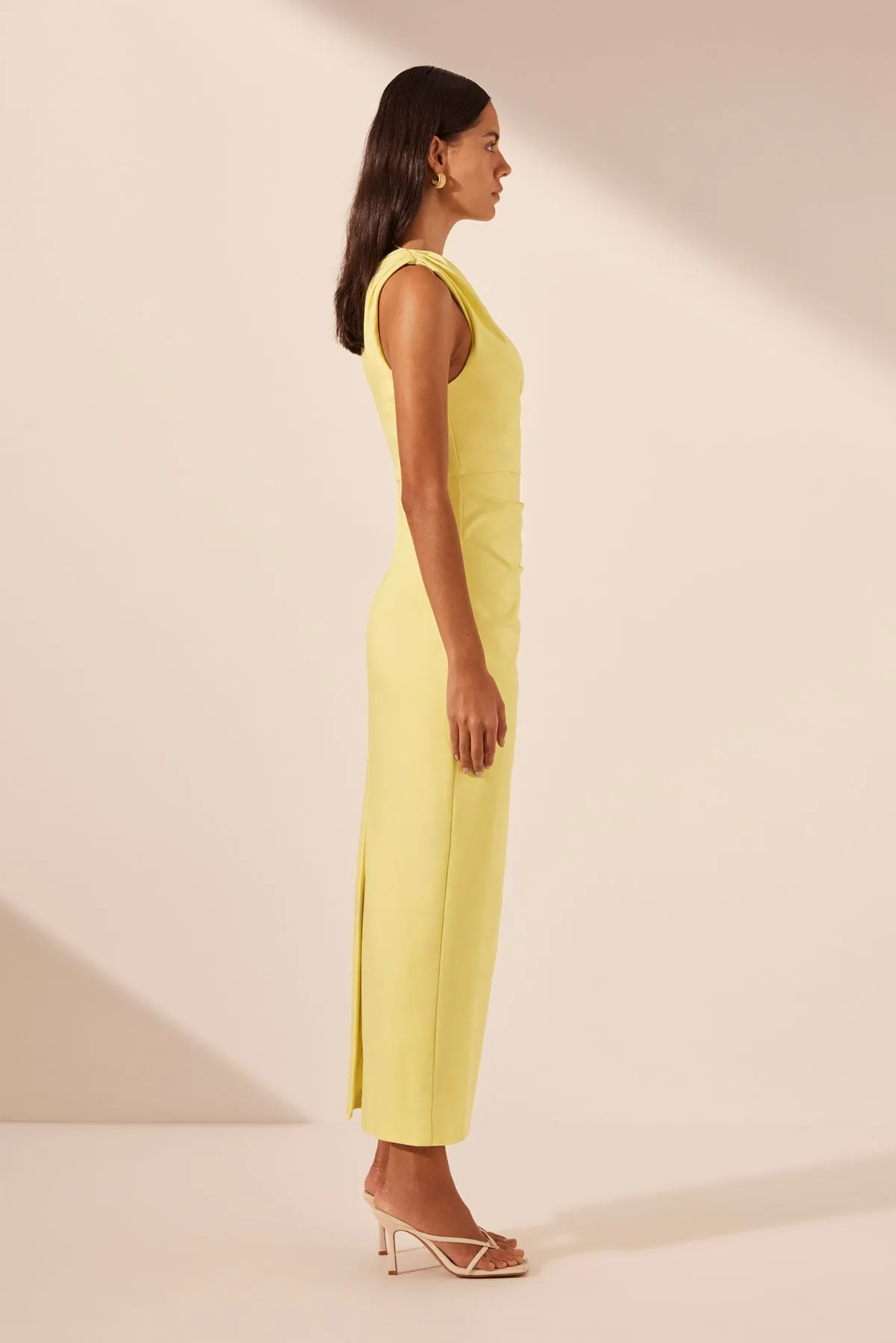 LANI ASYMMETRICAL GATHERED MIDI DRESS - LEMON sold by Shona Joy product image thumbnail 3