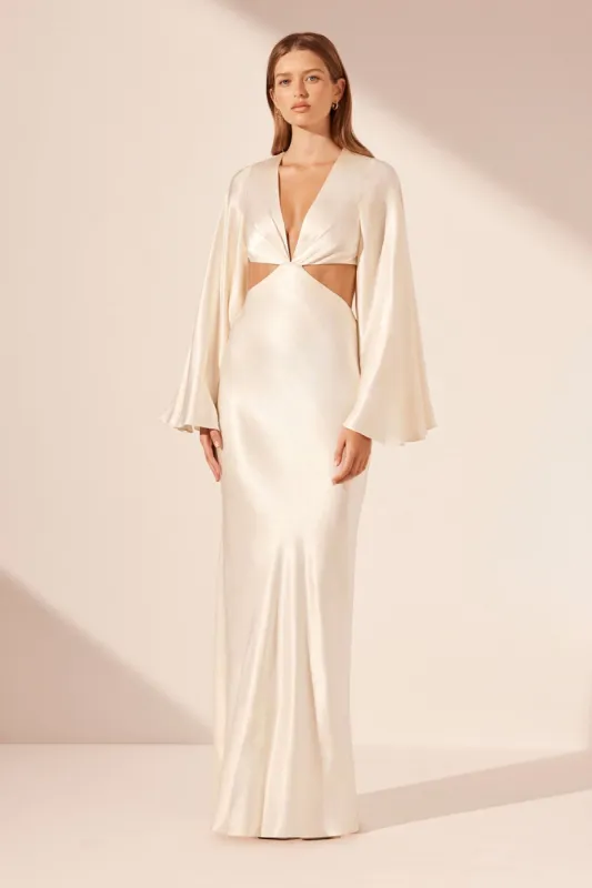 LA LUNE FLARED SLEEVE OPEN BACK MAXI DRESS - CREAM sold by Shona Joy