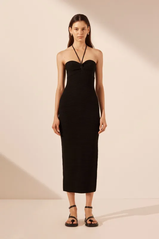 EVE TWIST FRONT HALTER MIDI DRESS - BLACK sold by Shona Joy
