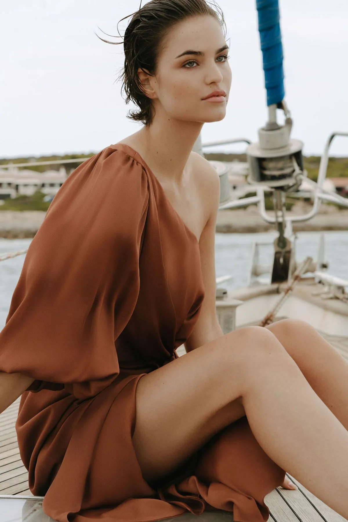 LUXE TIE FRONT ONE SHOULDER DRESS - MOCHA sold by Shona Joy product image thumbnail 5