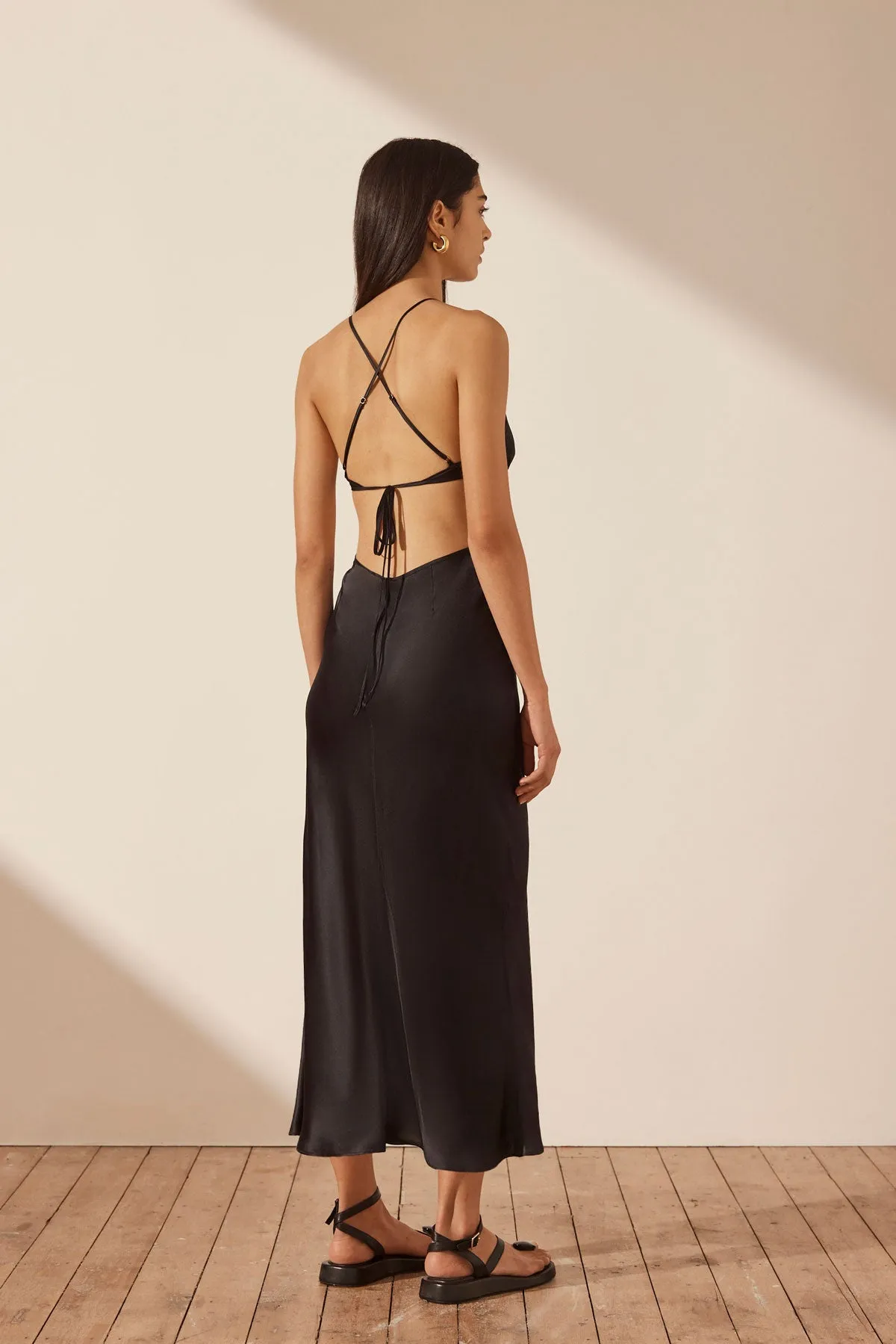 MEZZANOTTE SILK CUT OUT TIE BACK MIDI DRESS - BLACK sold by Shona Joy product image thumbnail 4