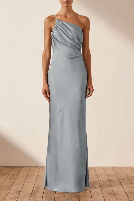 LUXE ASYMMETRICAL GATHERED MAXI DRESS - AZURE sold by Shona Joy