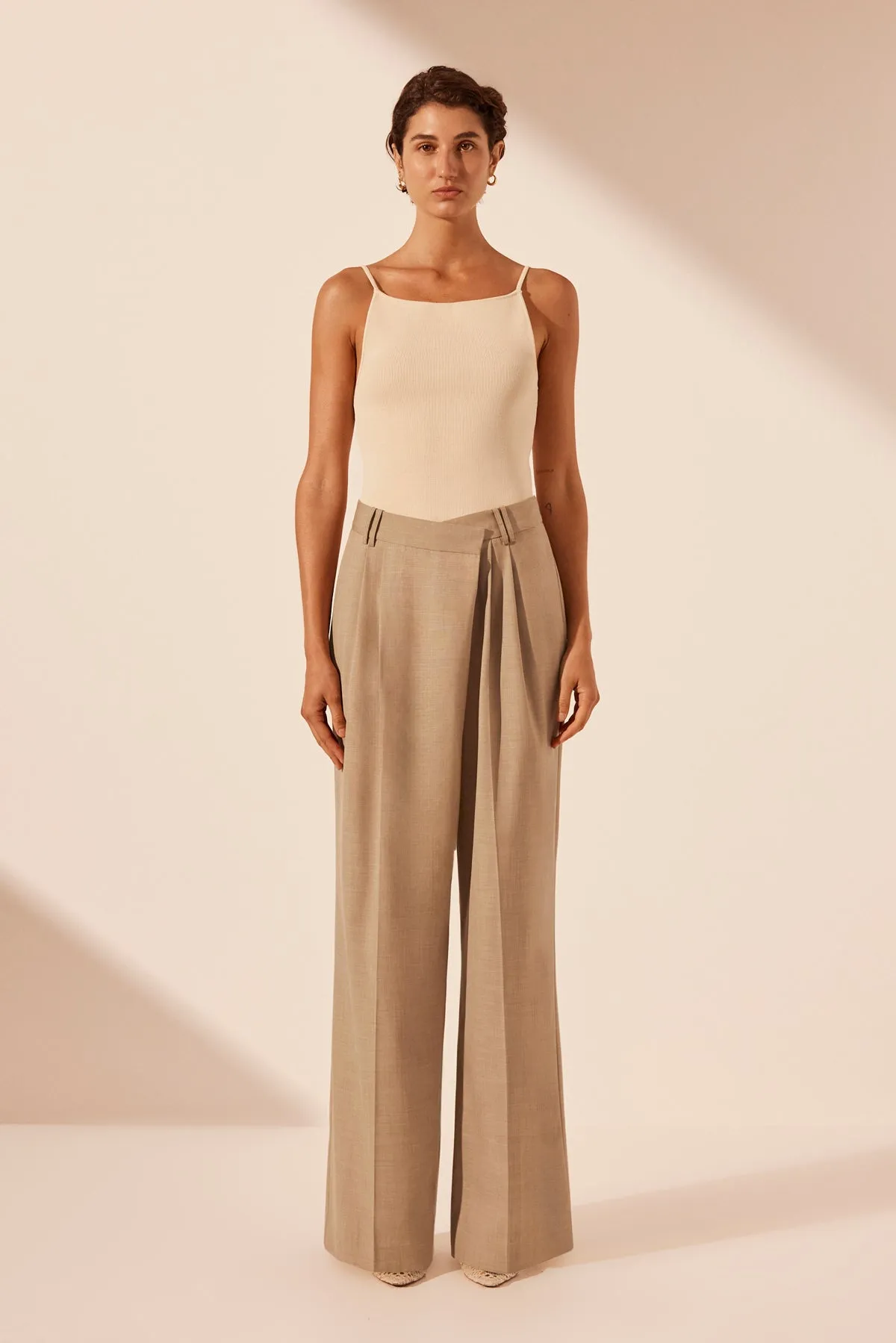ASHER ASYMMETRICAL PLEAT FRONT PANT - LATTE sold by Shona Joy