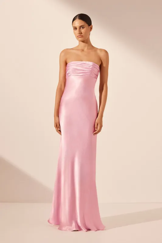 LA LUNE STRAPLESS RUCHED BODICE MAXI DRESS - PEONY sold by Shona Joy