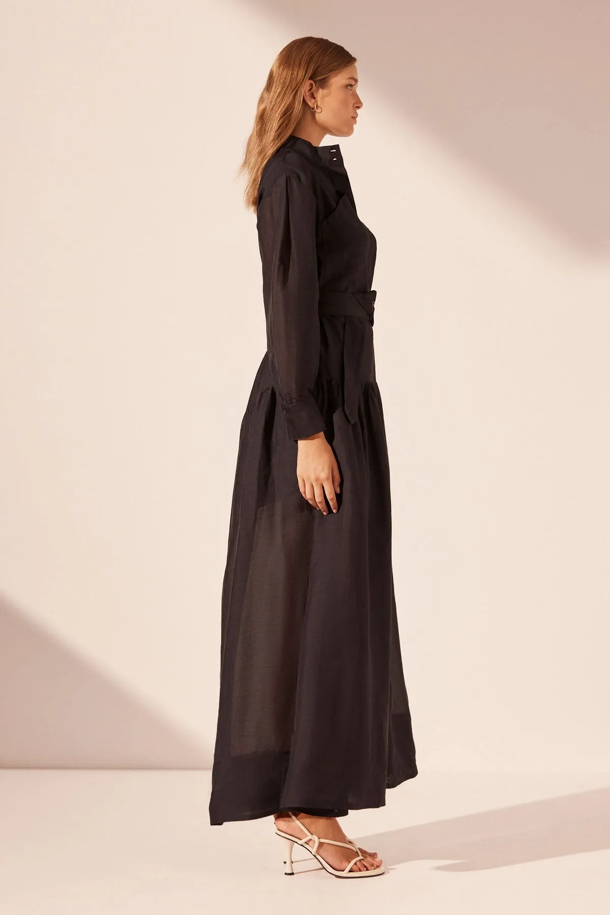 CELESTE LONG SLEEVE TIERED SHIRT MAXI DRESS - BLACK sold by Shona Joy product image thumbnail 4
