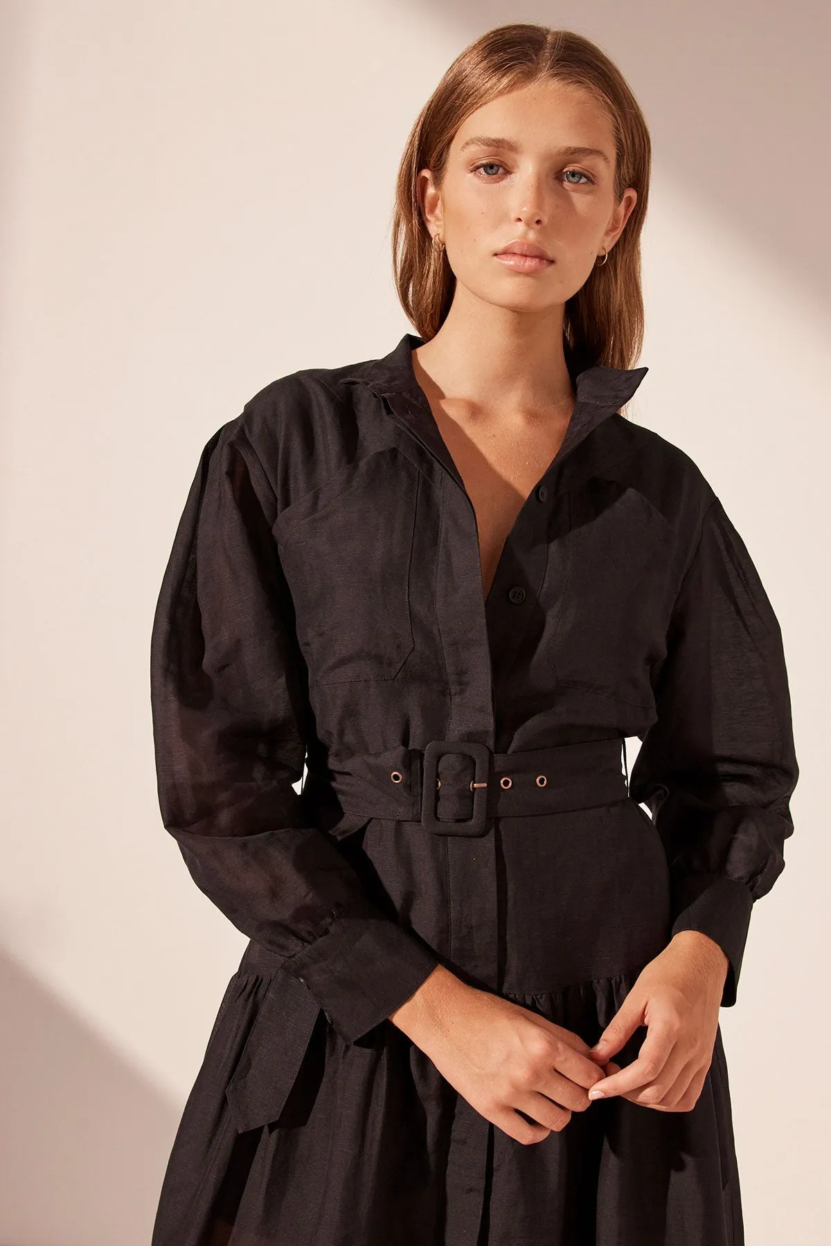 CELESTE LONG SLEEVE TIERED SHIRT MAXI DRESS - BLACK sold by Shona Joy product image thumbnail 3