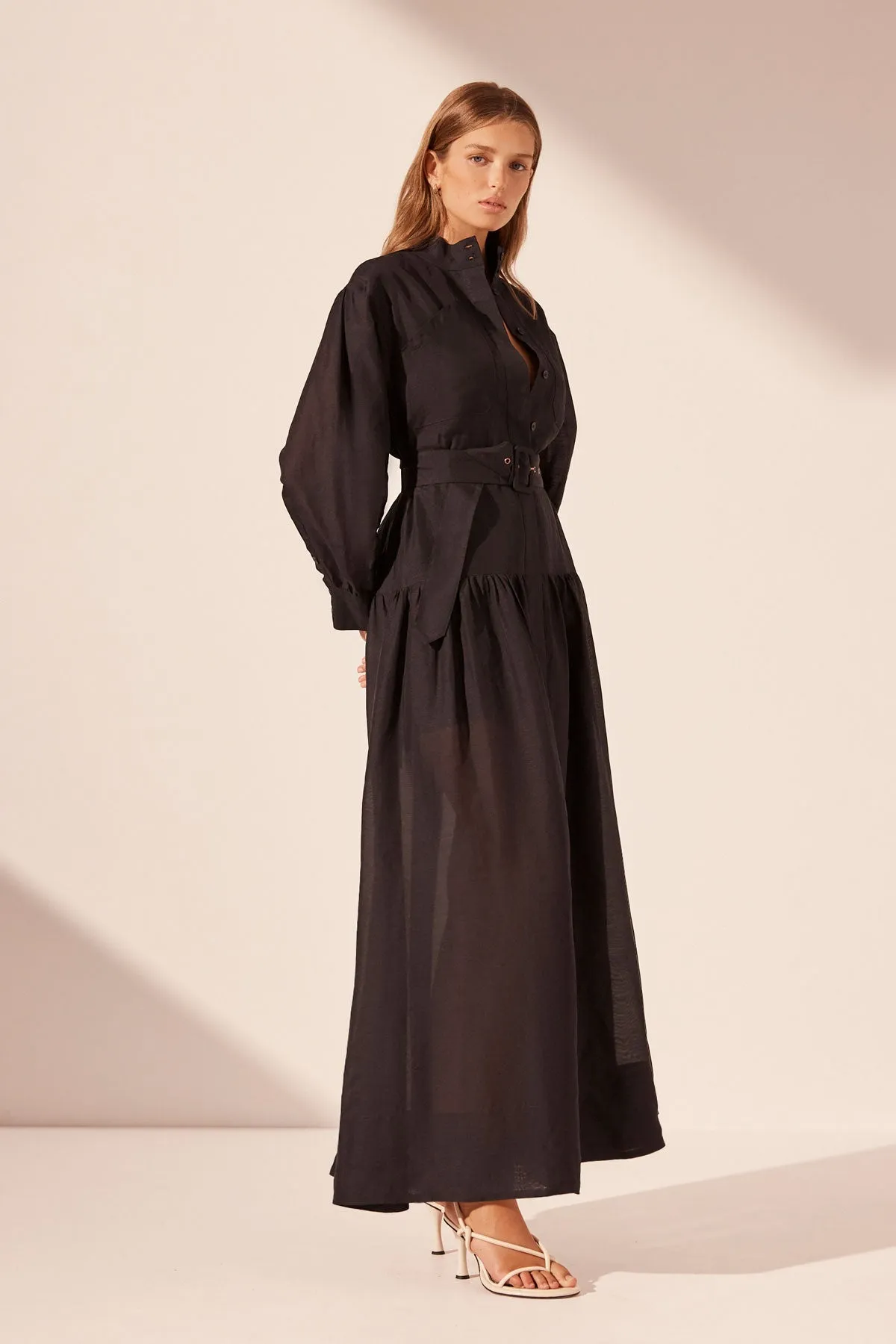 CELESTE LONG SLEEVE TIERED SHIRT MAXI DRESS - BLACK sold by Shona Joy product image thumbnail 2