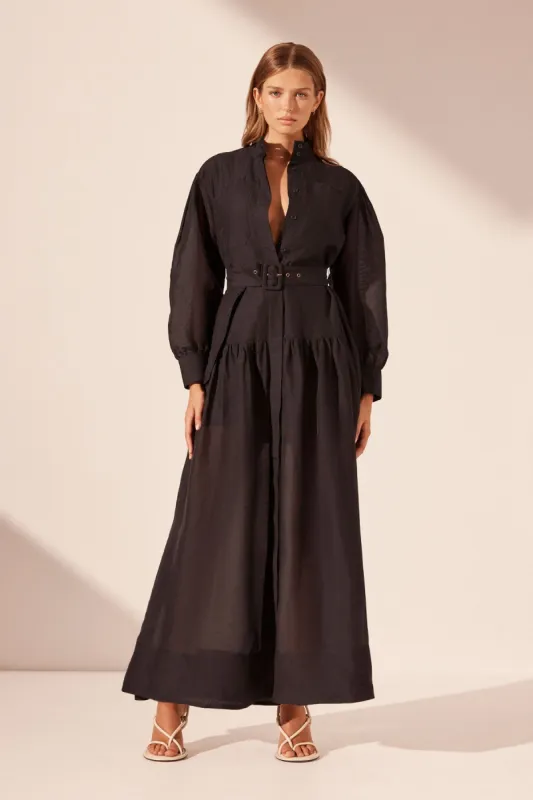 CELESTE LONG SLEEVE TIERED SHIRT MAXI DRESS - BLACK sold by Shona Joy