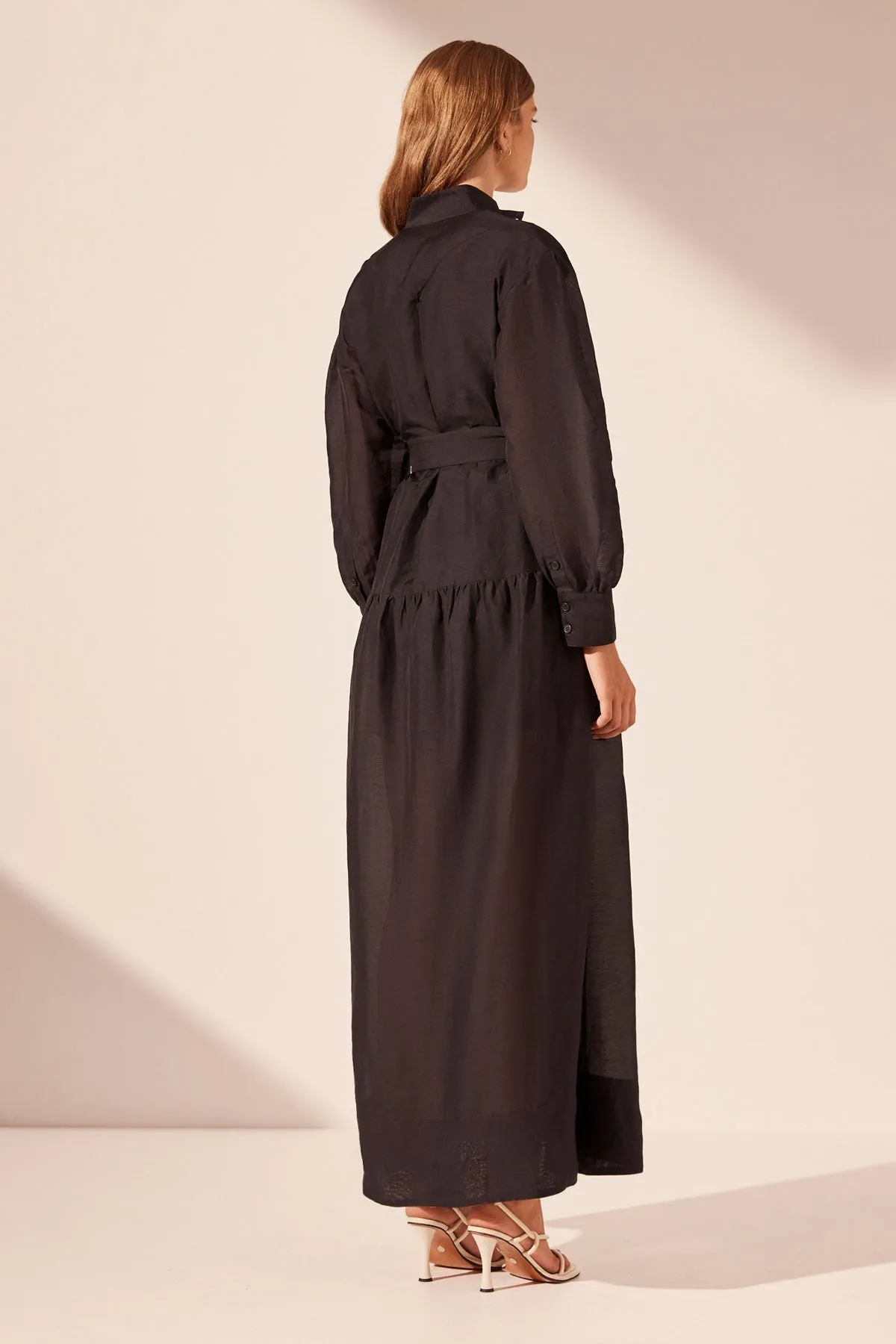 CELESTE LONG SLEEVE TIERED SHIRT MAXI DRESS - BLACK sold by Shona Joy product image thumbnail 5