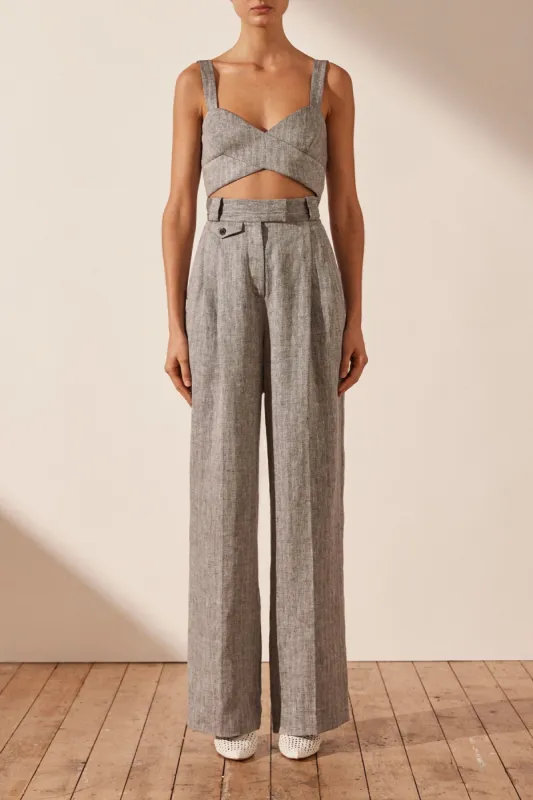 AMANDA LINEN HIGH WAISTED TAILORED PANT - ASH sold by Shona Joy