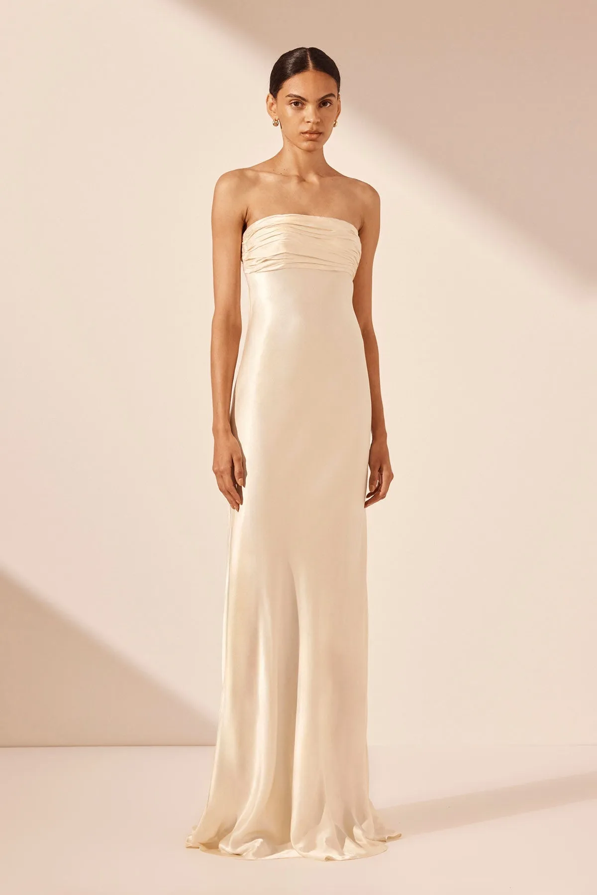 LA LUNE STRAPLESS RUCHED BODICE MAXI DRESS - CREAM sold by Shona Joy