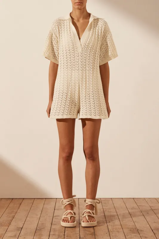 MIKALA CROCHET RELAXED PLAYSUIT - COCONUT sold by Shona Joy