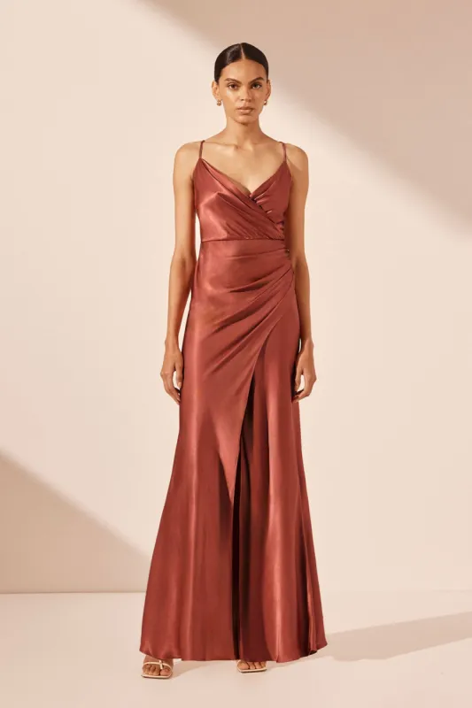 LA LUNE CROSS DRAPED MAXI DRESS - TERRACOTTA sold by Shona Joy