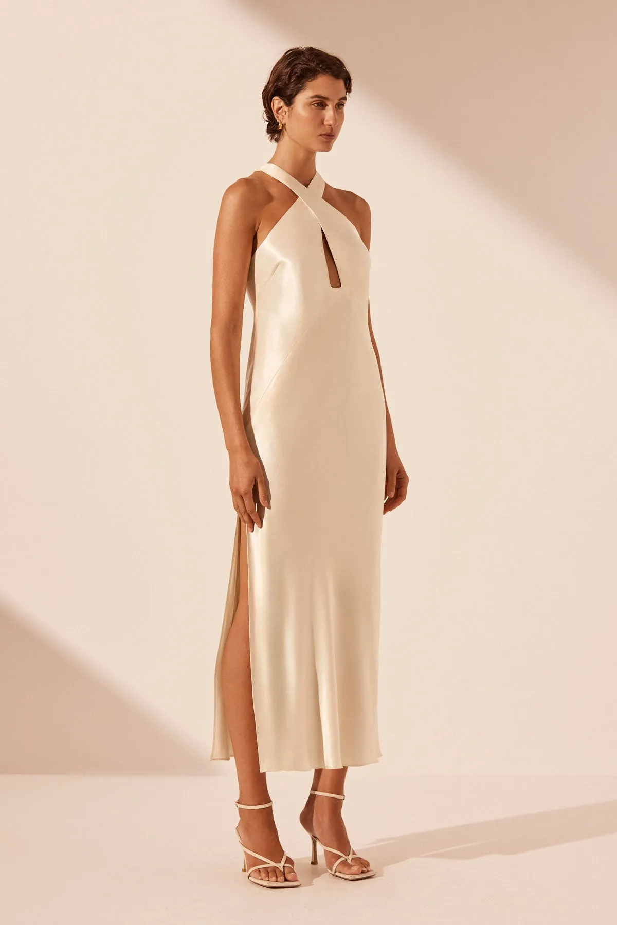 LA LUNE CROSS FRONT KEYHOLE MIDI DRESS - CREAM sold by Shona Joy product image thumbnail 3