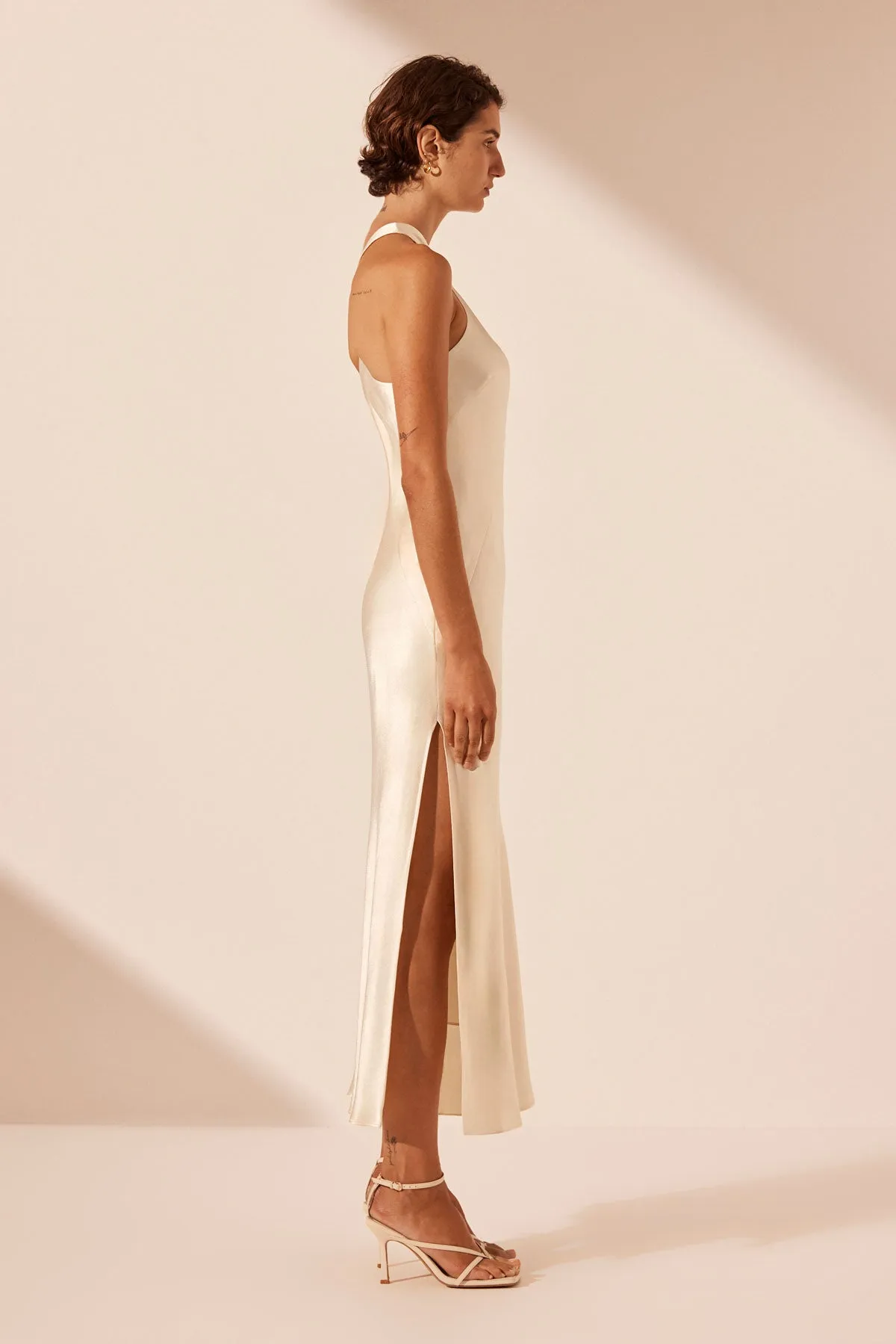 LA LUNE CROSS FRONT KEYHOLE MIDI DRESS - CREAM sold by Shona Joy product image thumbnail 4