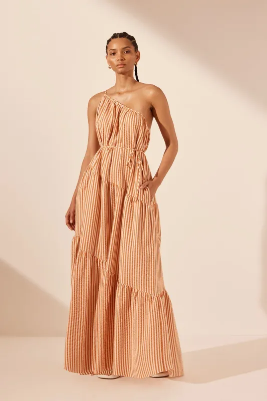 HELE ONE SHOULDER TIERED MAXI DRESS - COCONUT / TANGERINE sold by Shona Joy