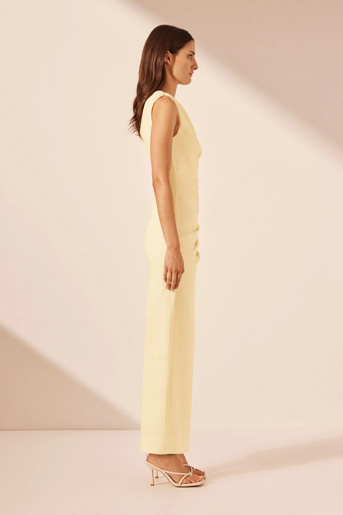 LANI ASYMMETRICAL GATHERED MIDI DRESS - VANILLA sold by Shona Joy product image thumbnail 4