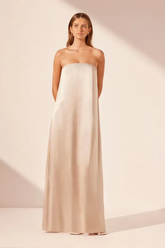 LA LUNE STRAPLESS COLUMN MAXI DRESS - GOLD sold by Shona Joy