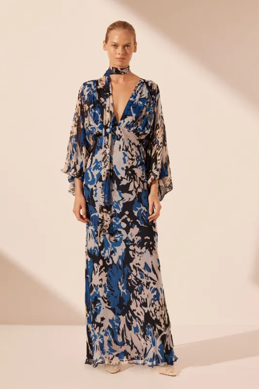 ODEN PLUNGE BALLOON SLEEVE MAXI DRESS - OLIVE | Parallel