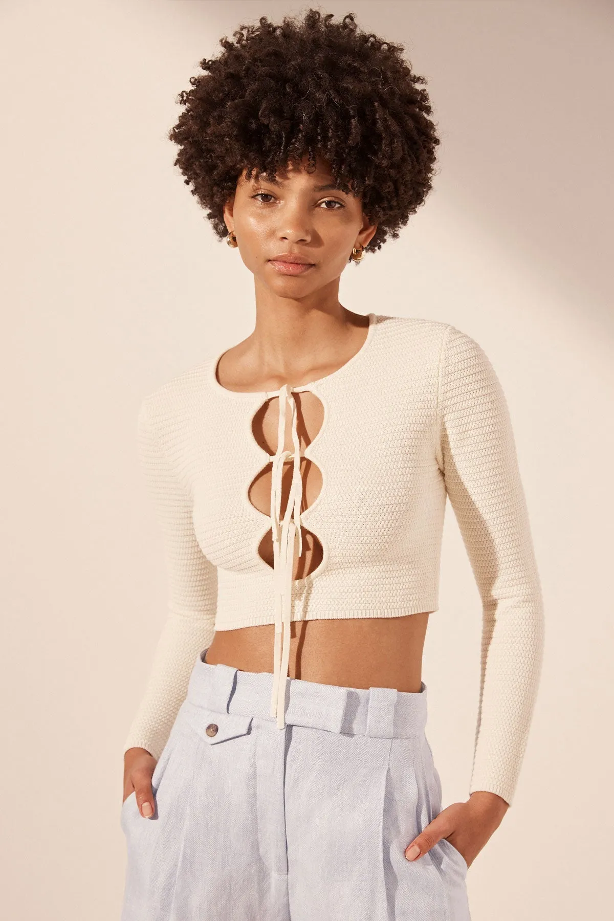 EVE LONG SLEEVE KEYHOLE TOP - COCONUT sold by Shona Joy product image thumbnail 2