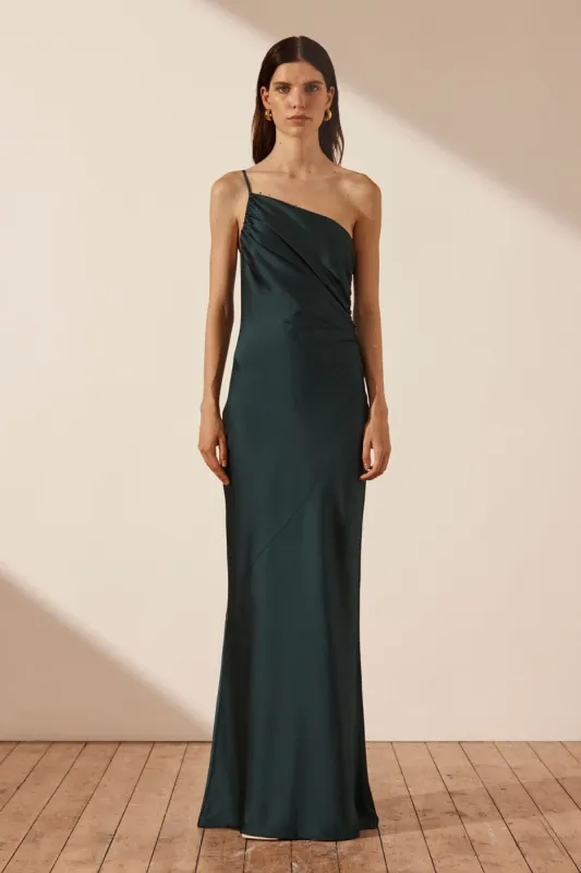 LUXE ASYMMETRICAL GATHERED MAXI DRESS - EMERALD sold by Shona Joy
