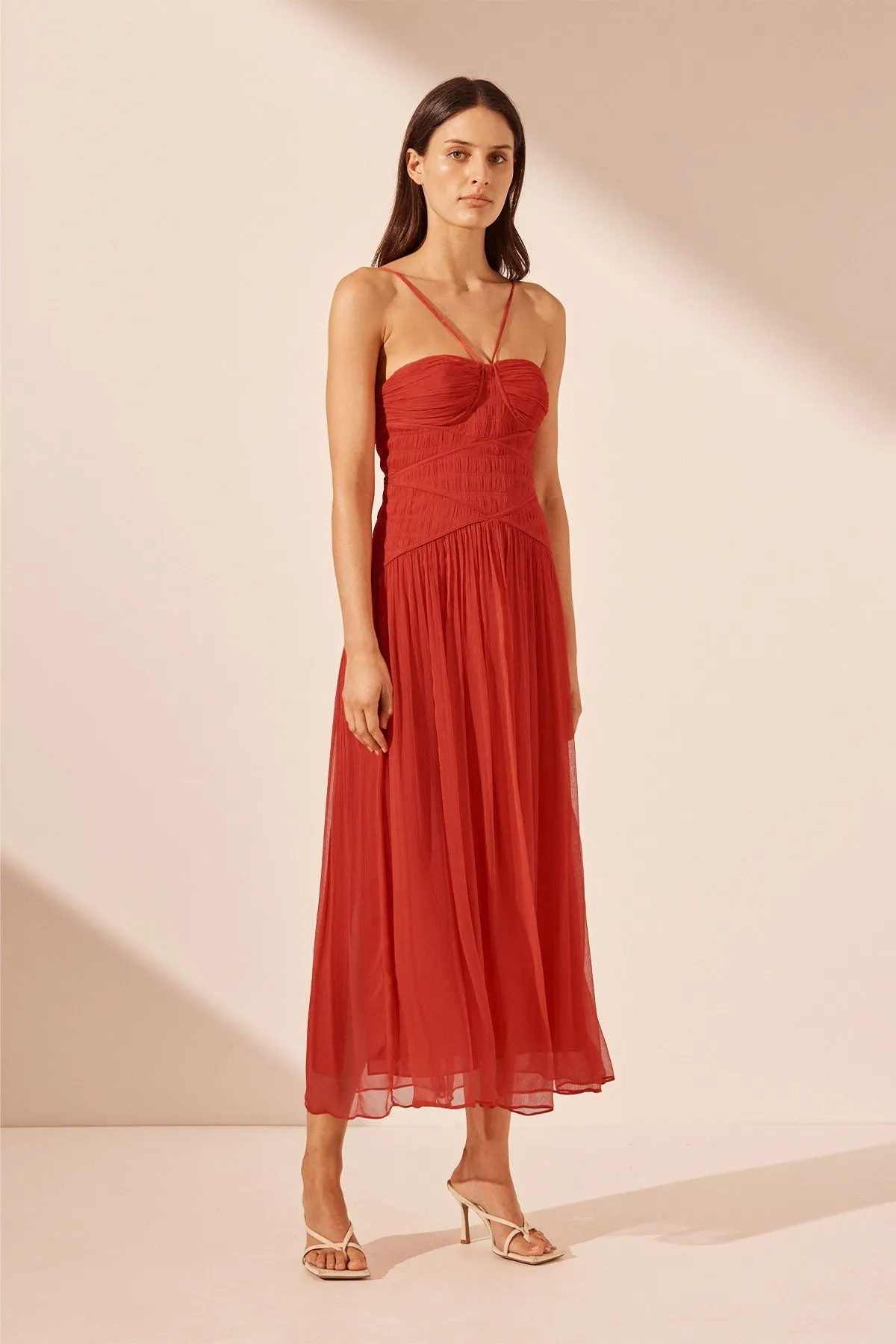 MARGOT RUCHED BODICE MIDI DRESS - SAILOR RED sold by Shona Joy product image thumbnail 2