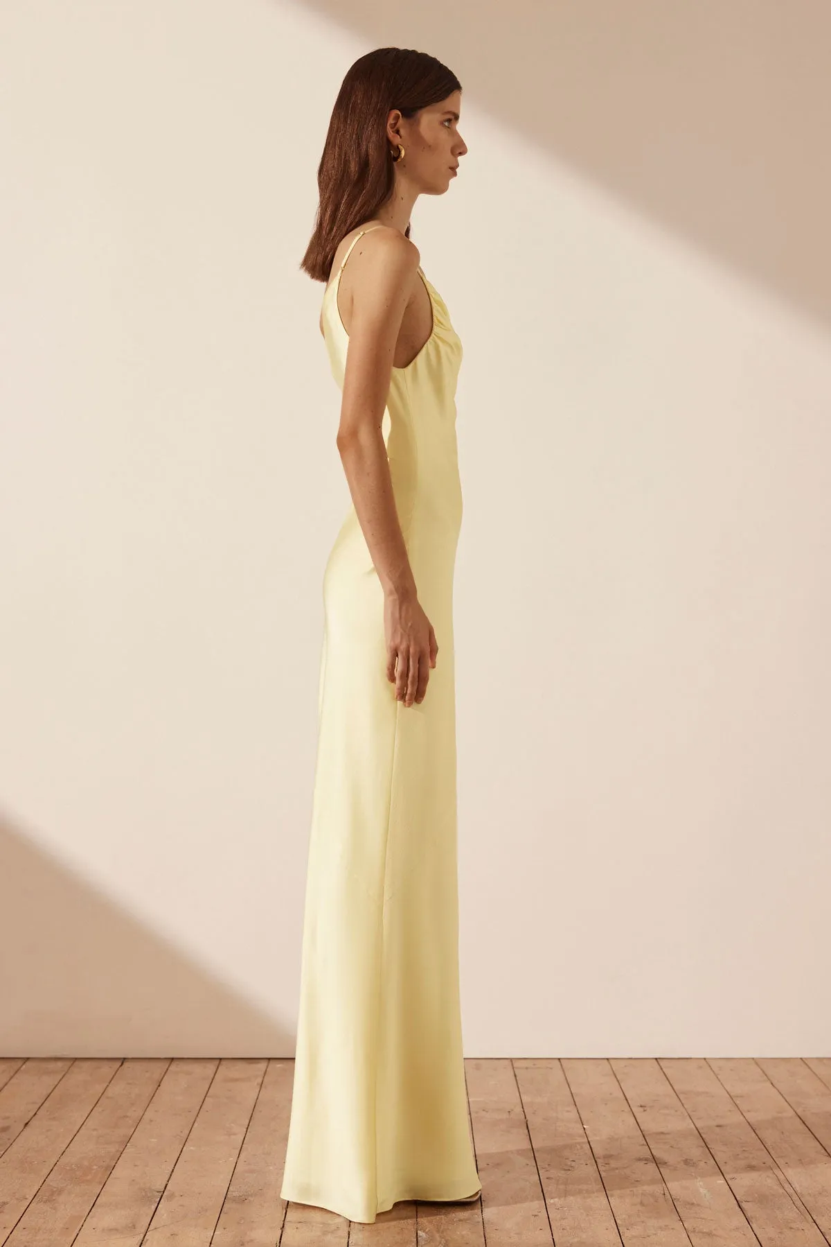LUXE ASYMMETRICAL GATHERED MAXI DRESS - LEMON | Parallel LUXE ASYMMETRICAL GATHERED MAXI DRESS - LEMON | Parallel