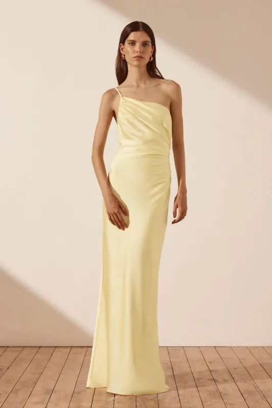 LUXE ASYMMETRICAL GATHERED MAXI DRESS - LEMON sold by Shona Joy