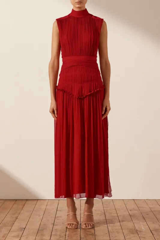 LÈONIE HIGH NECK MIDI DRESS - SCARLETT sold by Shona Joy