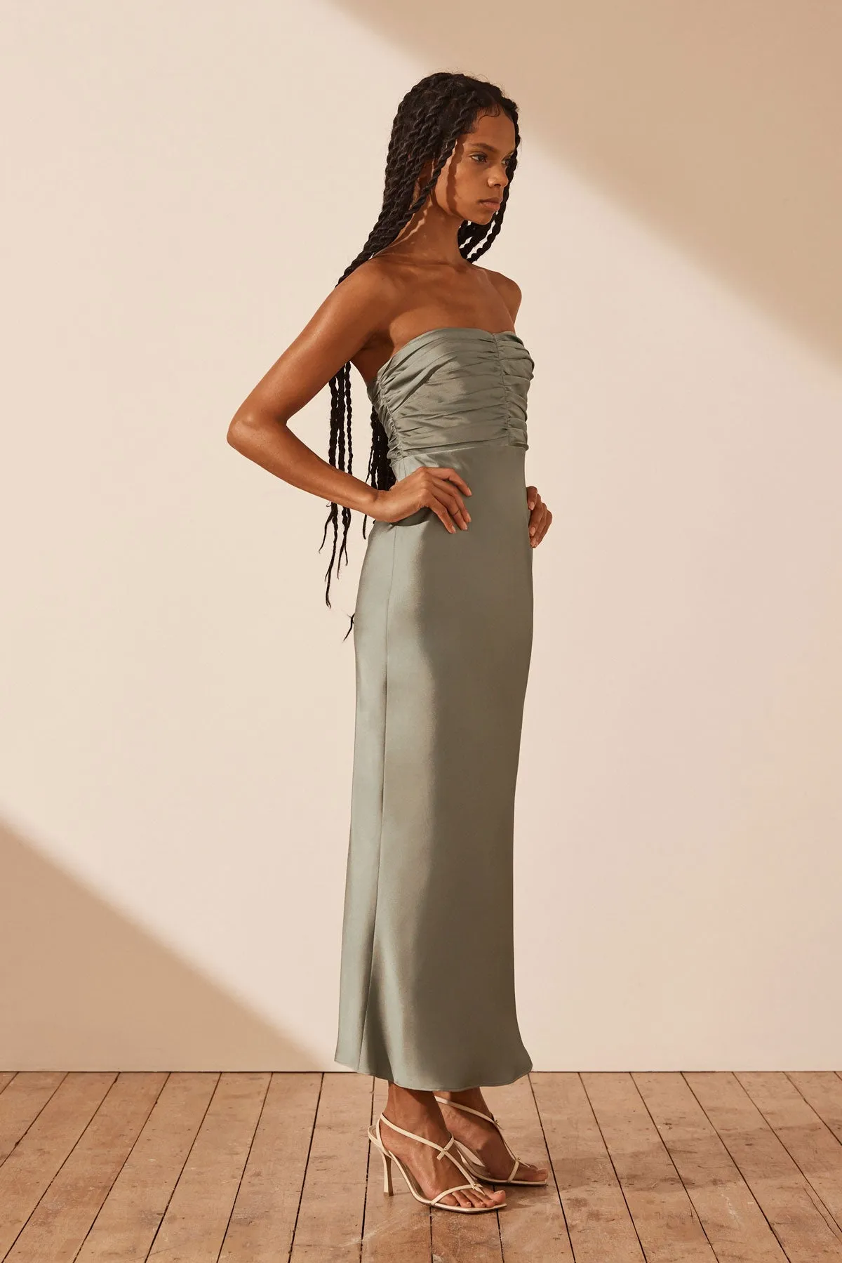 LUXE STRAPLESS RUCHED BODICE MIDI DRESS - EUCALYPTUS sold by Shona Joy product image thumbnail 2