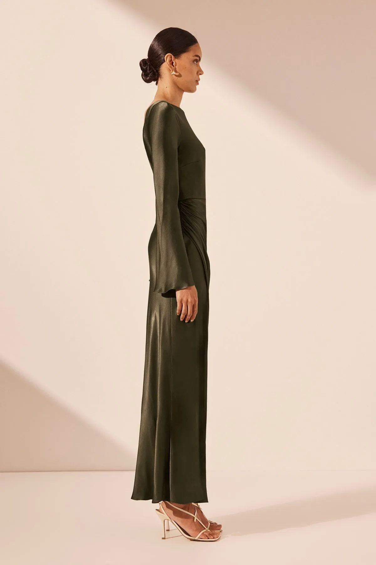 LA LUNE FLARED SLEEVE SIDE SPLIT MIDI DRESS - FOREST sold by Shona Joy product image thumbnail 3