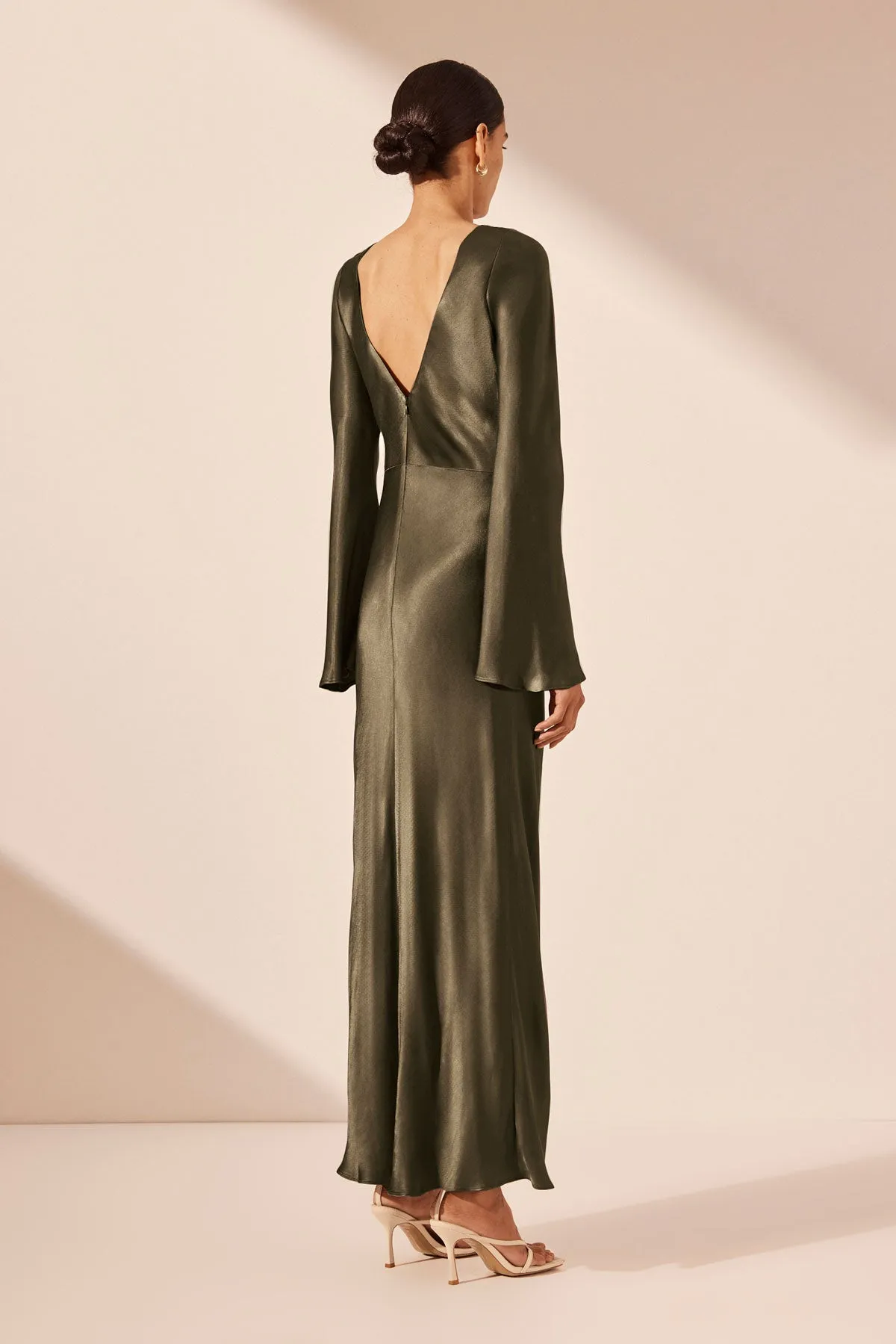 LA LUNE FLARED SLEEVE SIDE SPLIT MIDI DRESS - FOREST sold by Shona Joy product image thumbnail 4