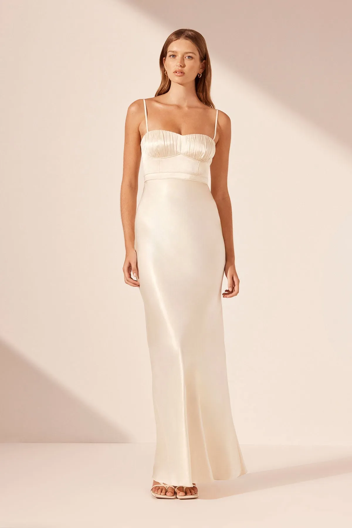 LA LUNE CORDED RUCHED MAXI DRESS - CREAM sold by Shona Joy