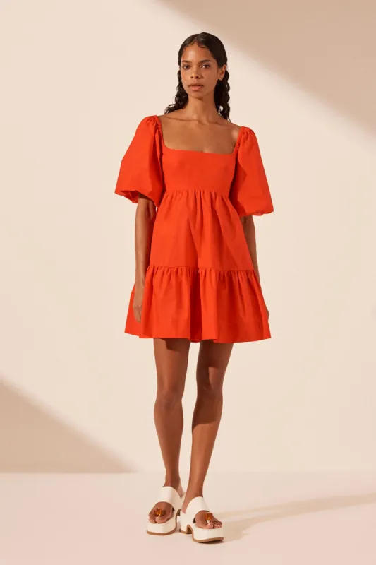 AMADA SQUARE NECK TIERED MINI DRESS - HIBISCUS sold by Shona Joy