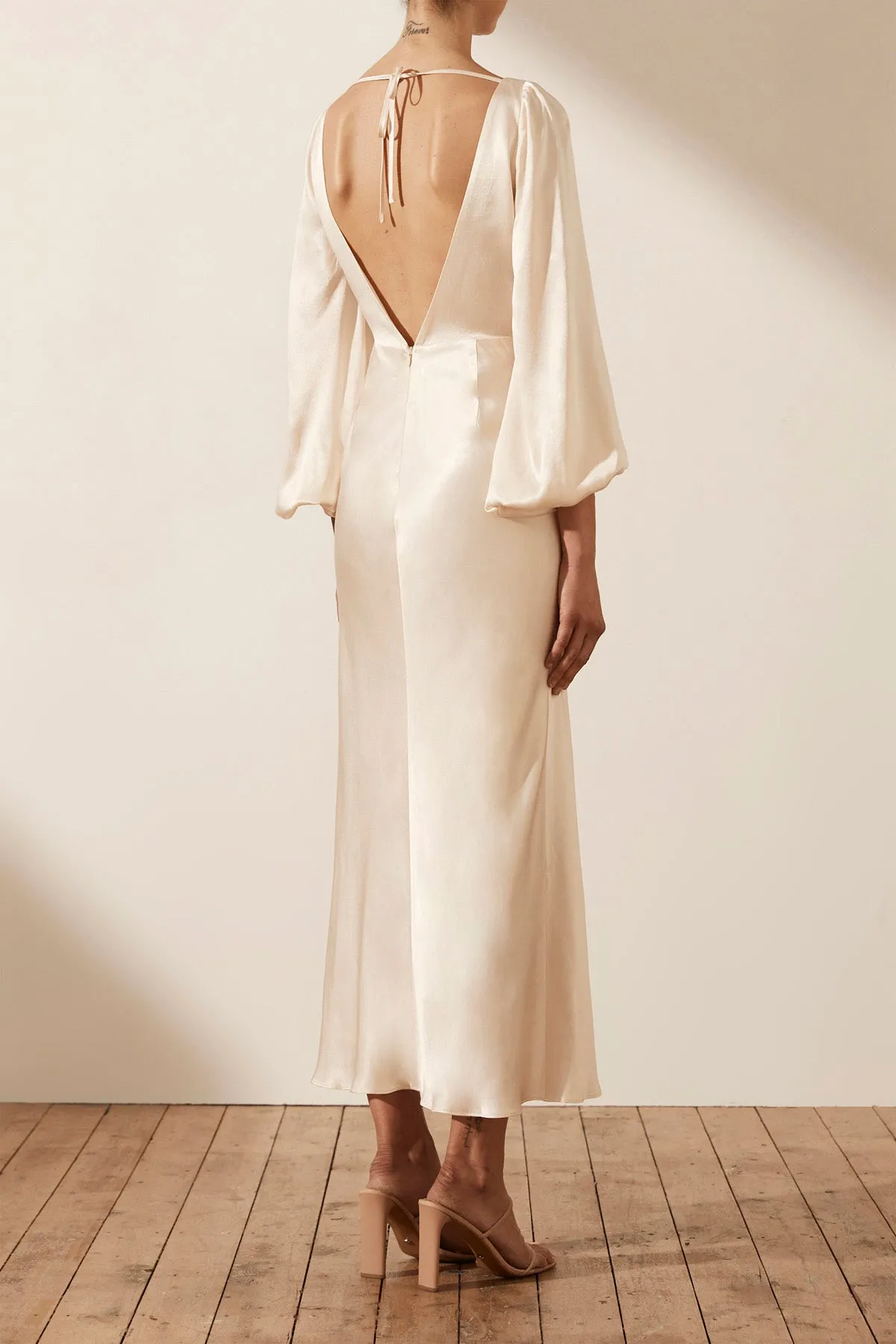 LA LUNE BALLOON SLEEVE BACKLESS MIDI DRESS - CREAM sold by Shona Joy product image thumbnail 4