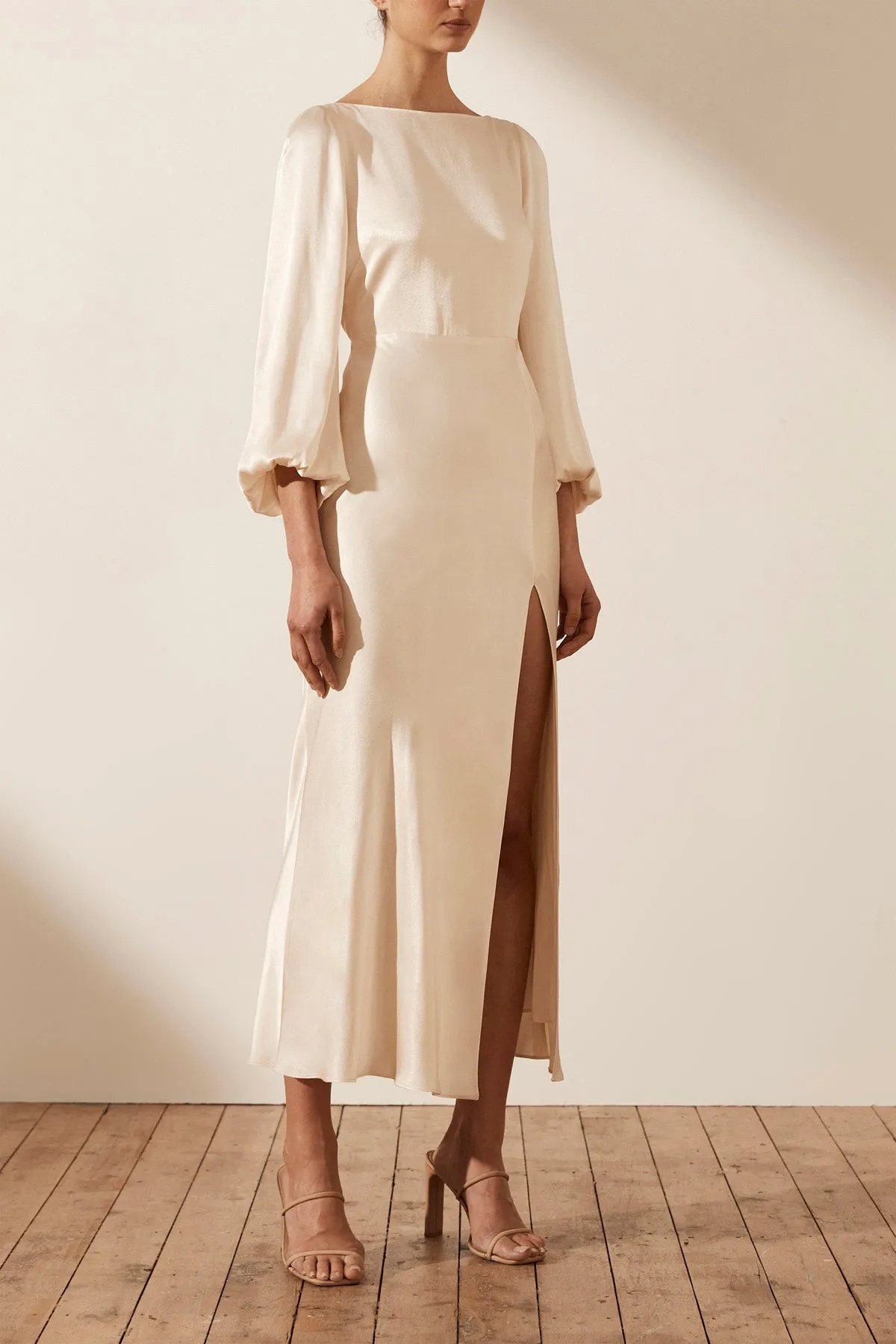 LA LUNE BALLOON SLEEVE BACKLESS MIDI DRESS - CREAM sold by Shona Joy product image thumbnail 2