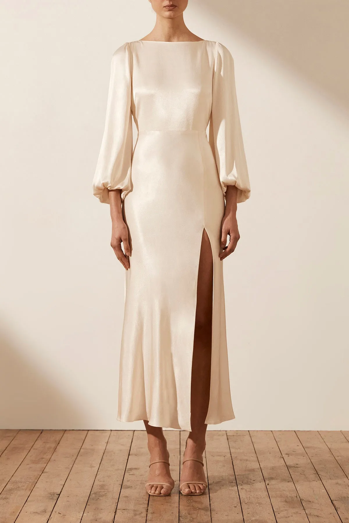 LA LUNE BALLOON SLEEVE BACKLESS MIDI DRESS - CREAM sold by Shona Joy