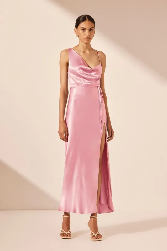 LA LUNE DRAPED SIDE SPLIT MIDI DRESS - PEONY sold by Shona Joy