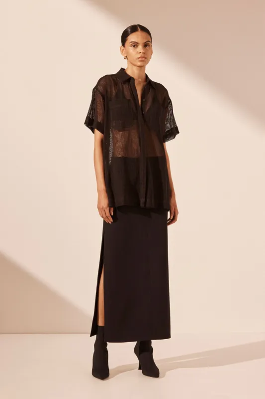 VALERIA SHORT SLEEVE LONG LINE SHIRT - BLACK sold by Shona Joy