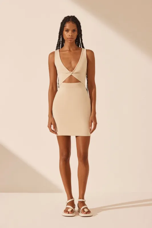 BASIC TWIST FRONT MINI DRESS - BONE sold by Shona Joy