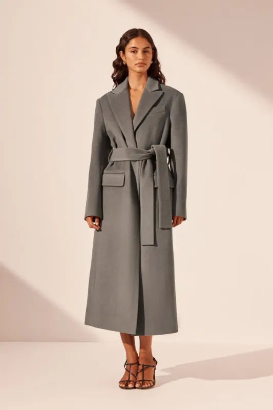 LUNA OVERSIZED PEAK LAPEL COAT WITH BELT - GRAPHITE sold by Shona Joy